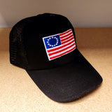 Betsy Ross Embroidered Flag Patch Trucker Hat (Black)