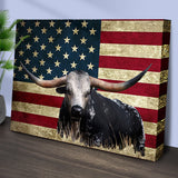 Longhorn Cattle American Flag Canvas Wall Art - PatriotDepot.com