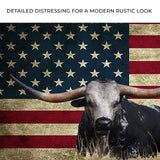 Longhorn Cattle American Flag Canvas Wall Art - PatriotDepot.com