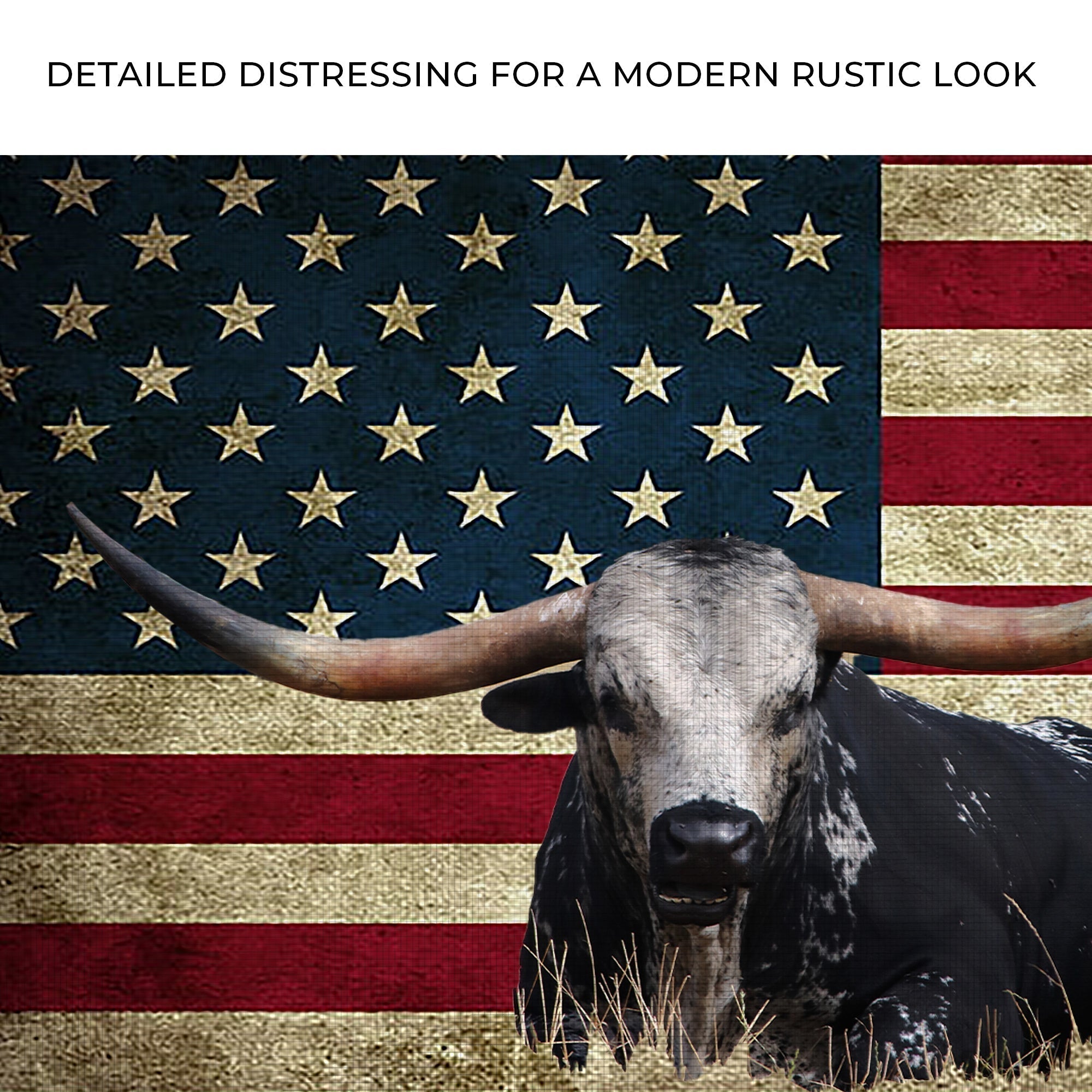 Longhorn Cattle American Flag Canvas Wall Art - PatriotDepot.com