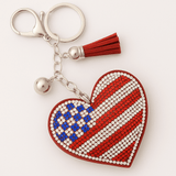 Patriotic American Heart Flag Crystal Keychain
